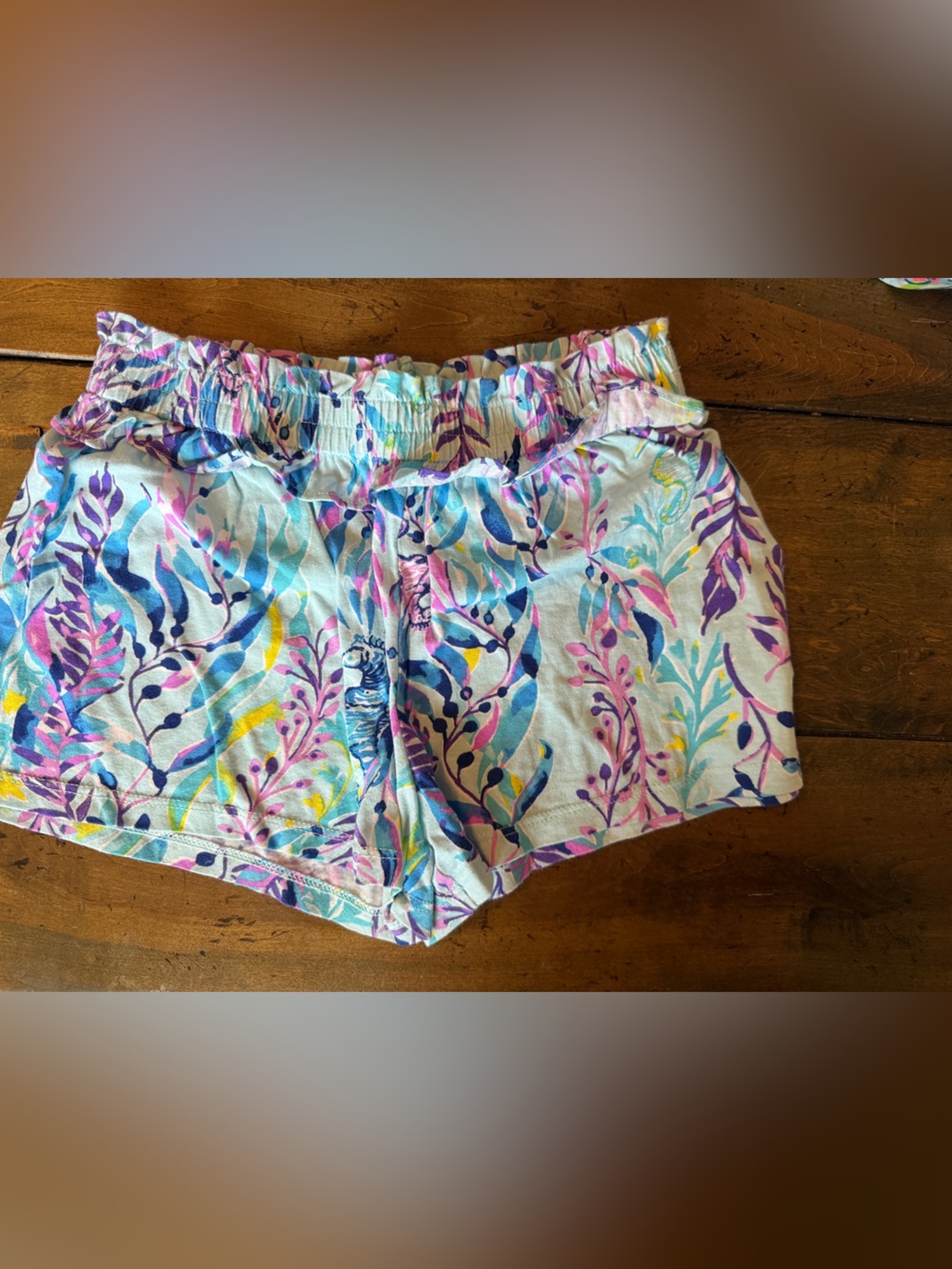 Lilly Pulitzer Girls White Shorts with Pink Purple Blue and Yellow Floral Print